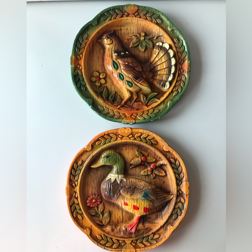 Vintage NAPCOWARE 3-D wall plaques. Mallard duck and grouse.